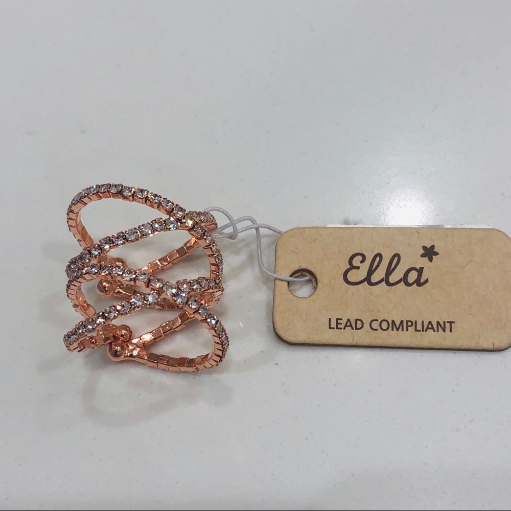 Adjustable ring in rose gold w/ rhinestones - Picture 7 of 8